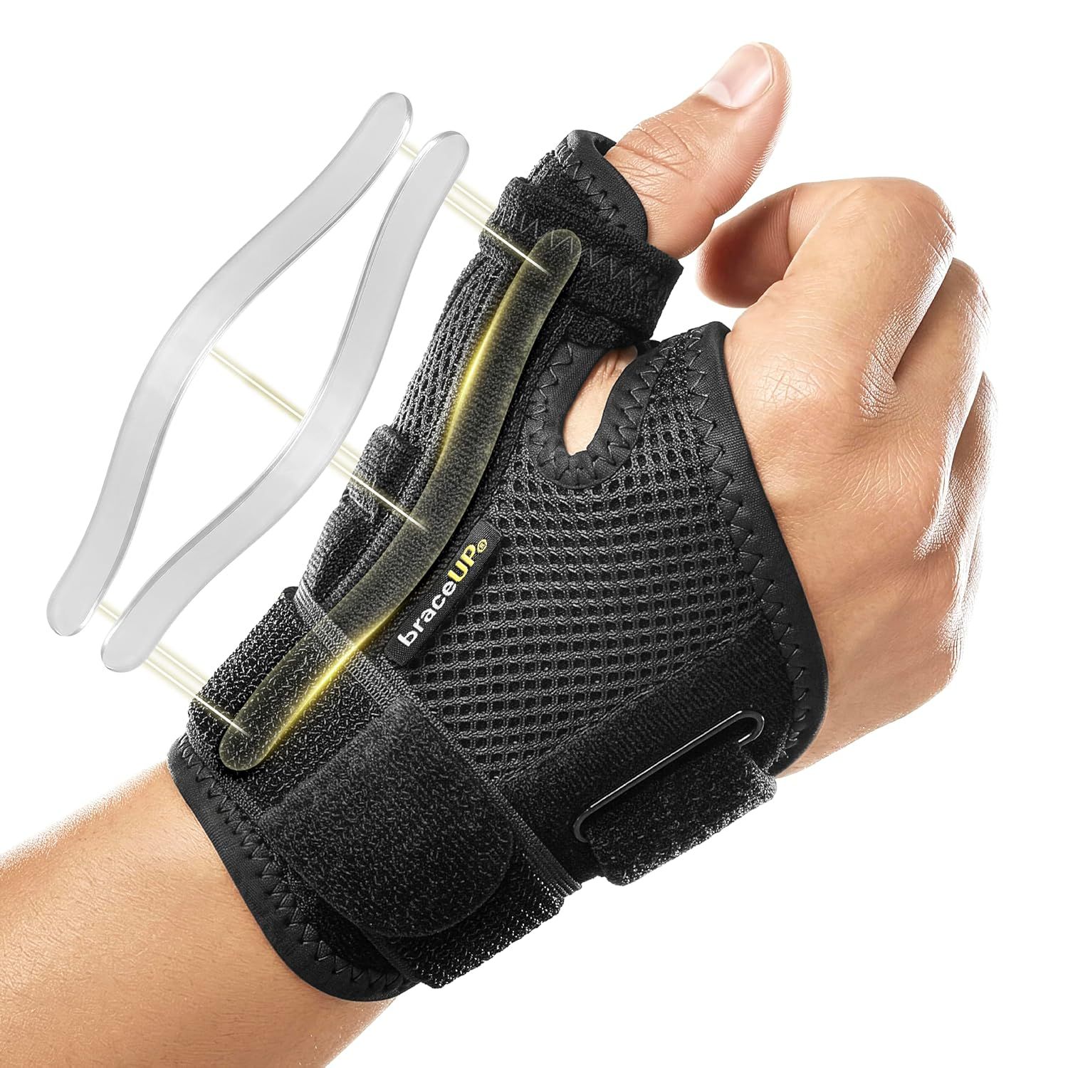 Handgelenkbandage mit dreifachem Gurtsystem für verstellbare Kompression.