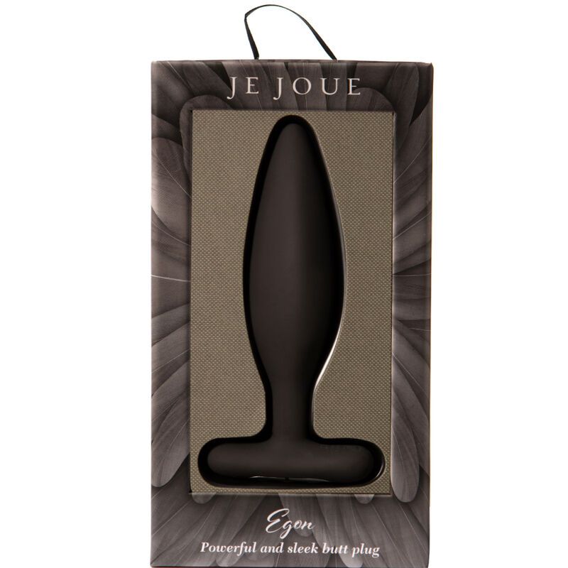 Produktverpackung. Schwarzer Analplug in einer Schachtel. Marke: Je Joue. Text: Egon, Powerful and sleek butt plug.