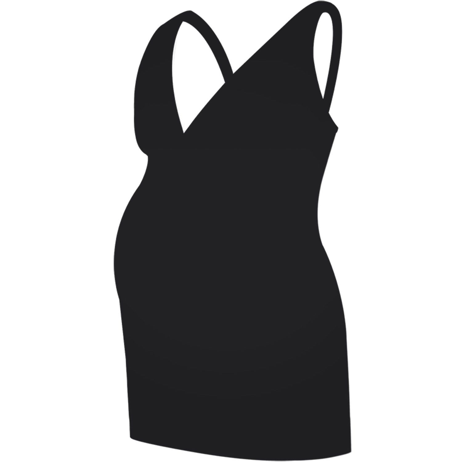 Schwarzes Tanktop mit V-Ausschnitt. Schwangerschafts-Design, eng anliegend.