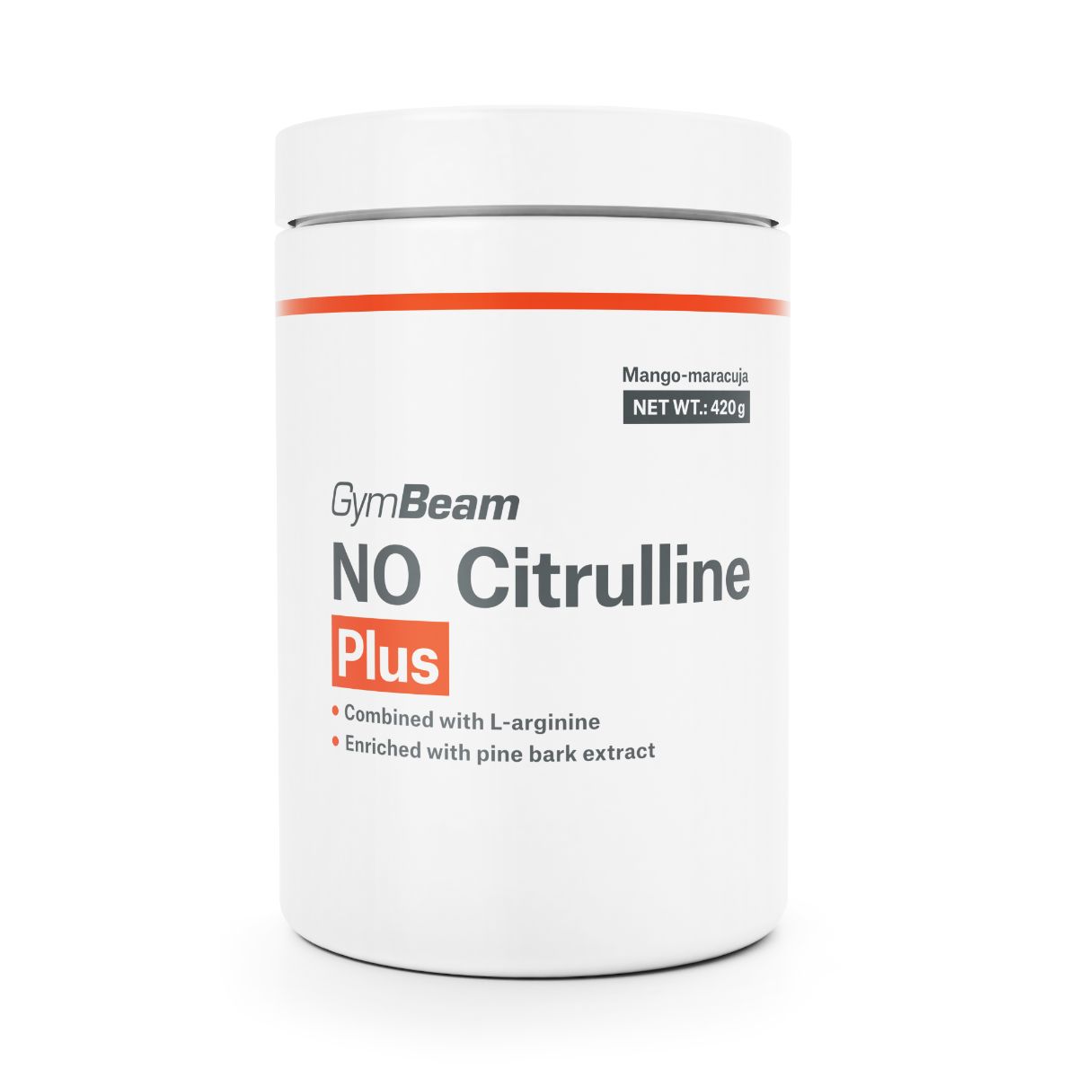 GymBeam NO Citrulline Plus Pulverbehälter mit Mango-Maracuja-Geschmack, 420g.