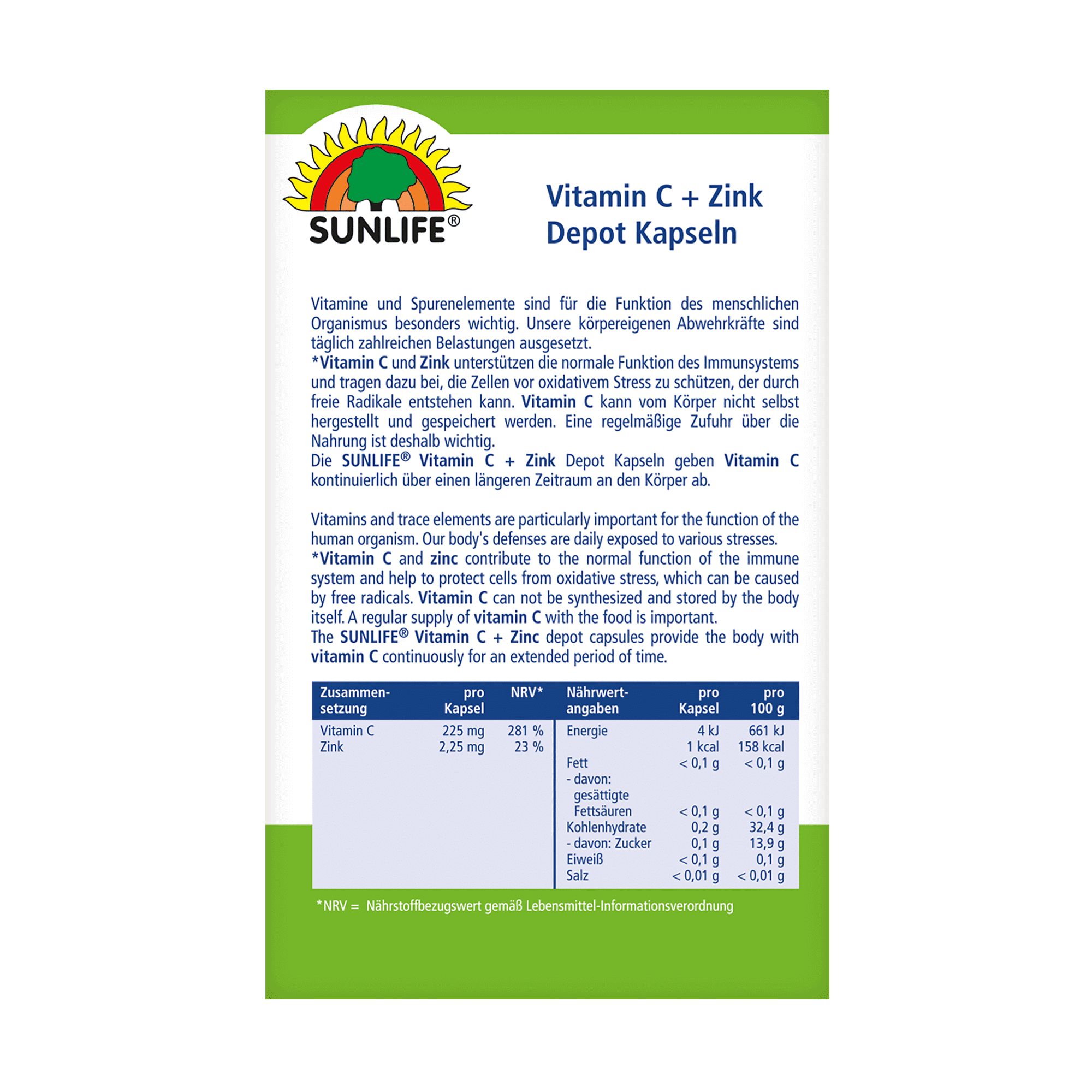 Sunlife Vitamin C + Zink Depot Kapseln
