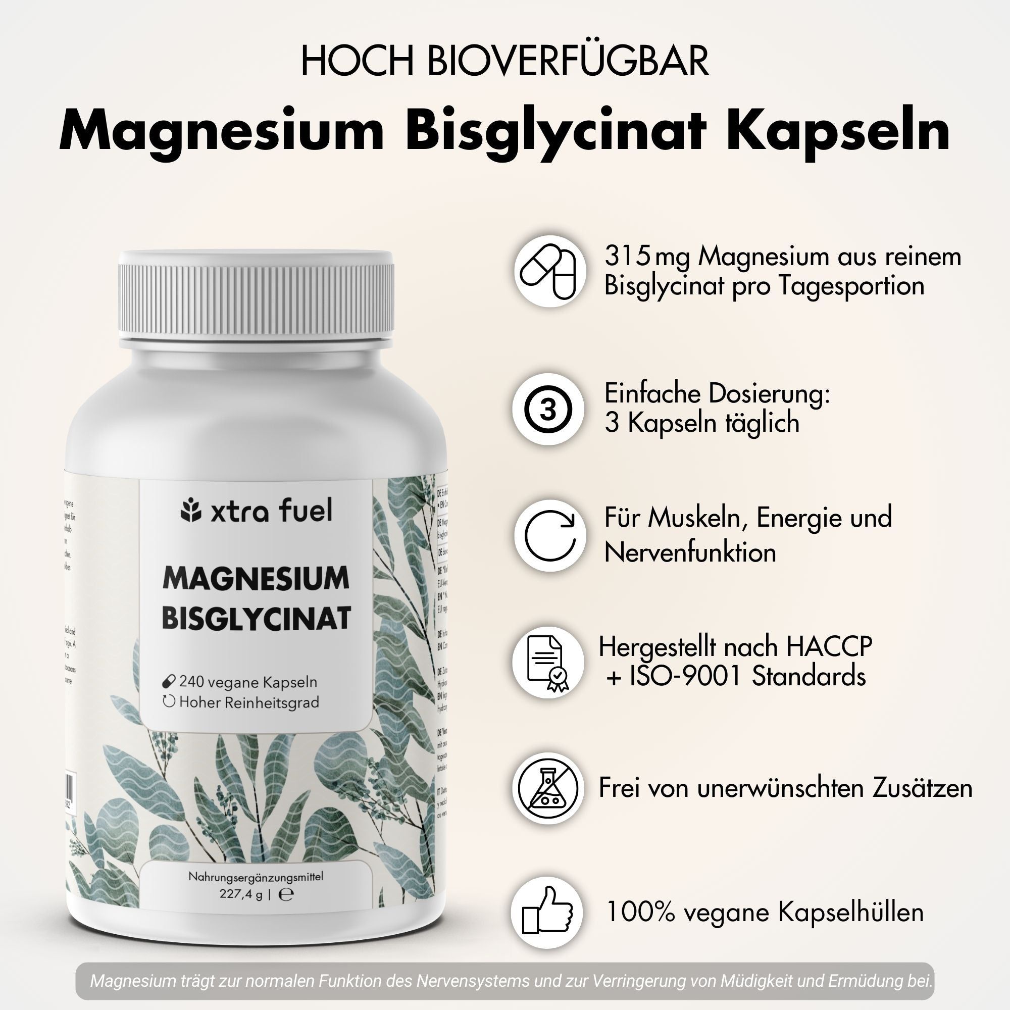 XTRA FUEL Magnesiumbisglycinat - Chelatiertes Magnesium