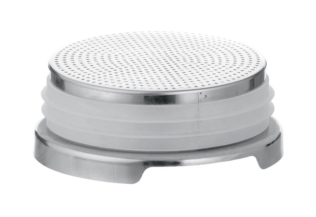 Deckel für Sprossenglas-Set. Edelstahl, weißes Kunststoff-Sieb. Geriffelte Kanten.