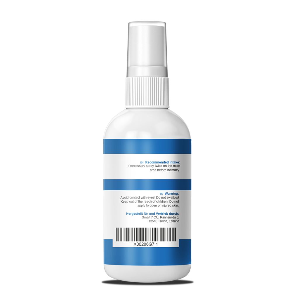 Rückseite einer weißen Flasche mit blauem Streifen. Text: Anwendungshinweise, Warnhinweise, Barcode.
