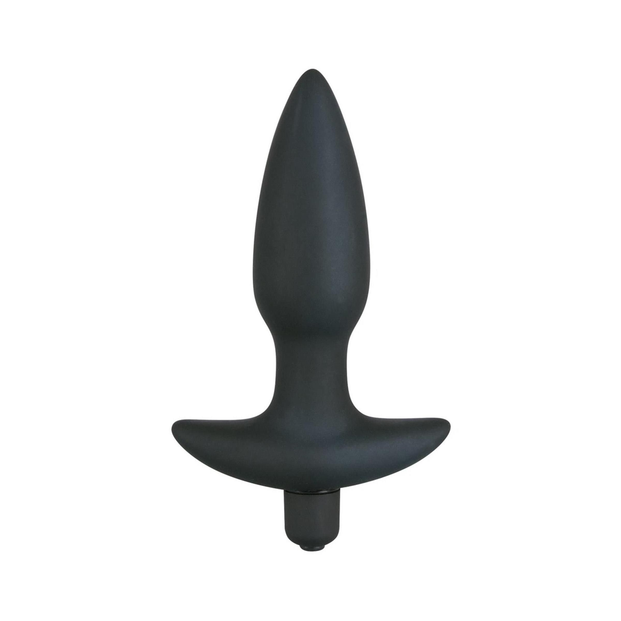 Schwarzer, kegelförmiger Plug mit T-förmigem Griff. Unterseite mit kleinem Ansatz.