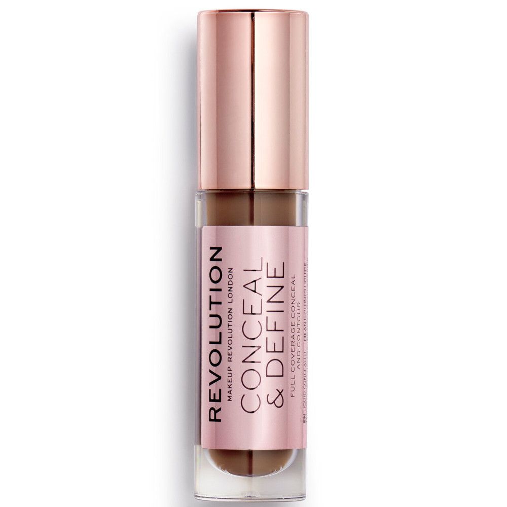 Concealer-Fläschchen mit roségoldfarbenem Deckel. Aufdruck: Conceal & Define. Brauner Farbton.