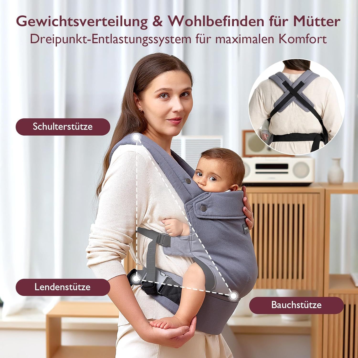 Momcozy Baby Trage - Leichte & Atmungsaktive Grau
