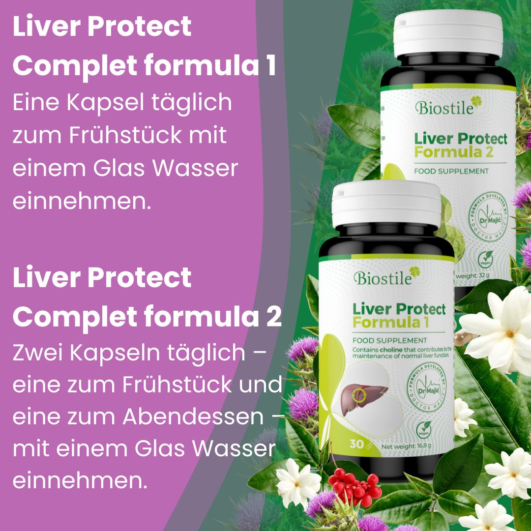 Biostile Liver Protect Formeln 1 und 2 mit Siegeln.