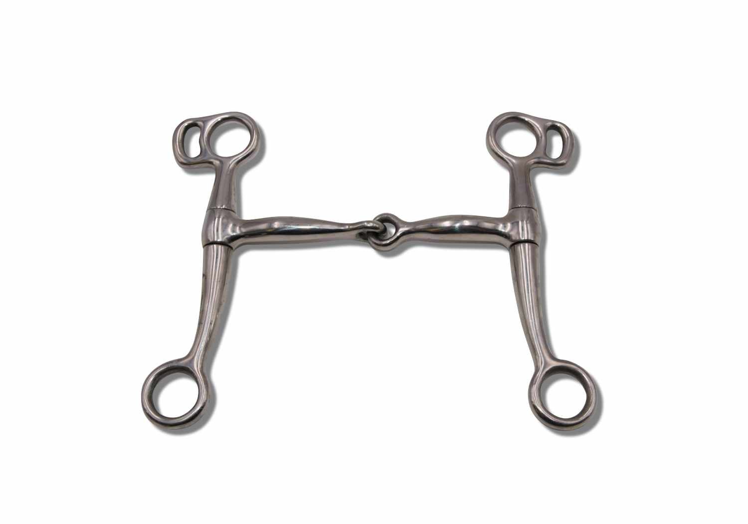 AMKA Tom Thumb Snaffle. Metall, mit Ringen und Gelenk. Für Pferde. Auf weißem Hintergrund.