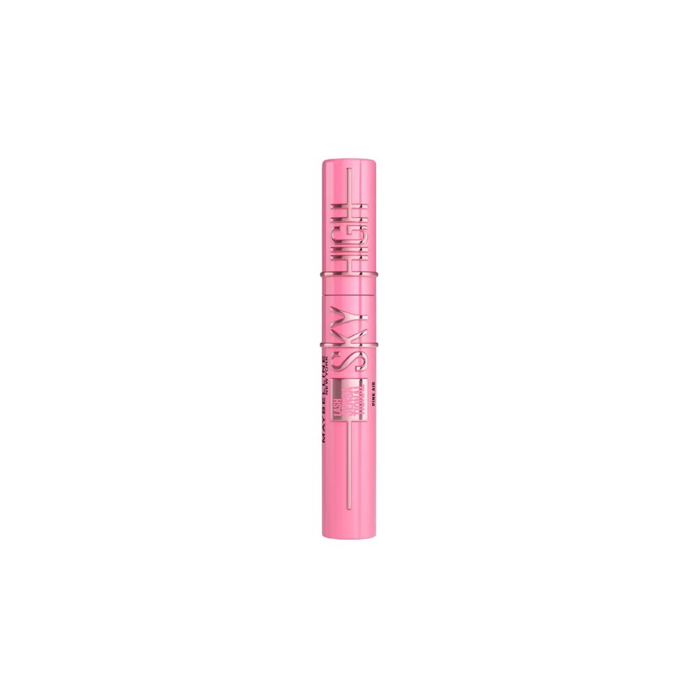 Rosa Mascara-Tube mit silberner Schrift "SKY HIGH".