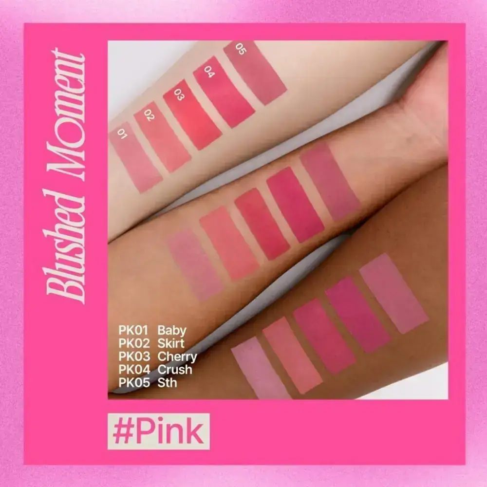 Farbpalette von Lippenstift- und Rouge-Tönen, darunter RD03 Ambitious.