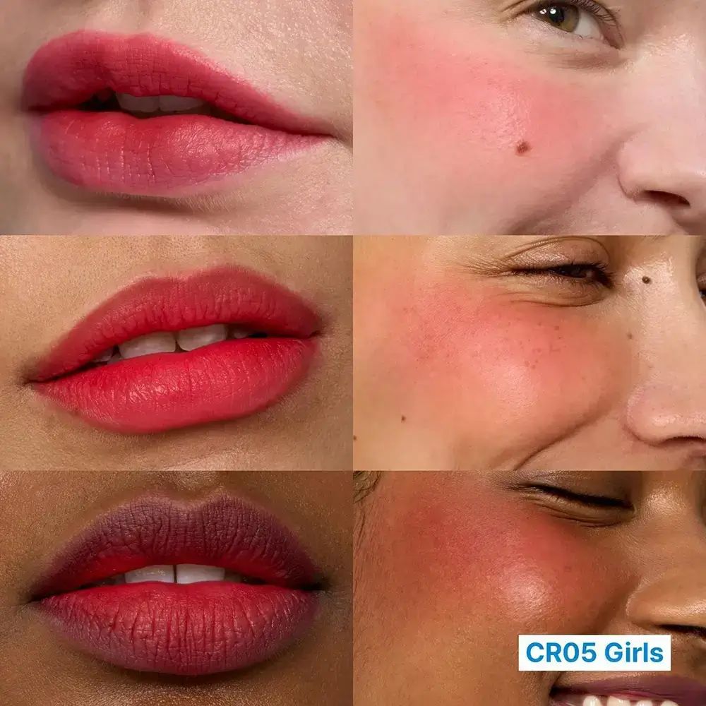 Mehrere Lippen und Wangen mit rotem Farbton. Text: CR05 Girls.