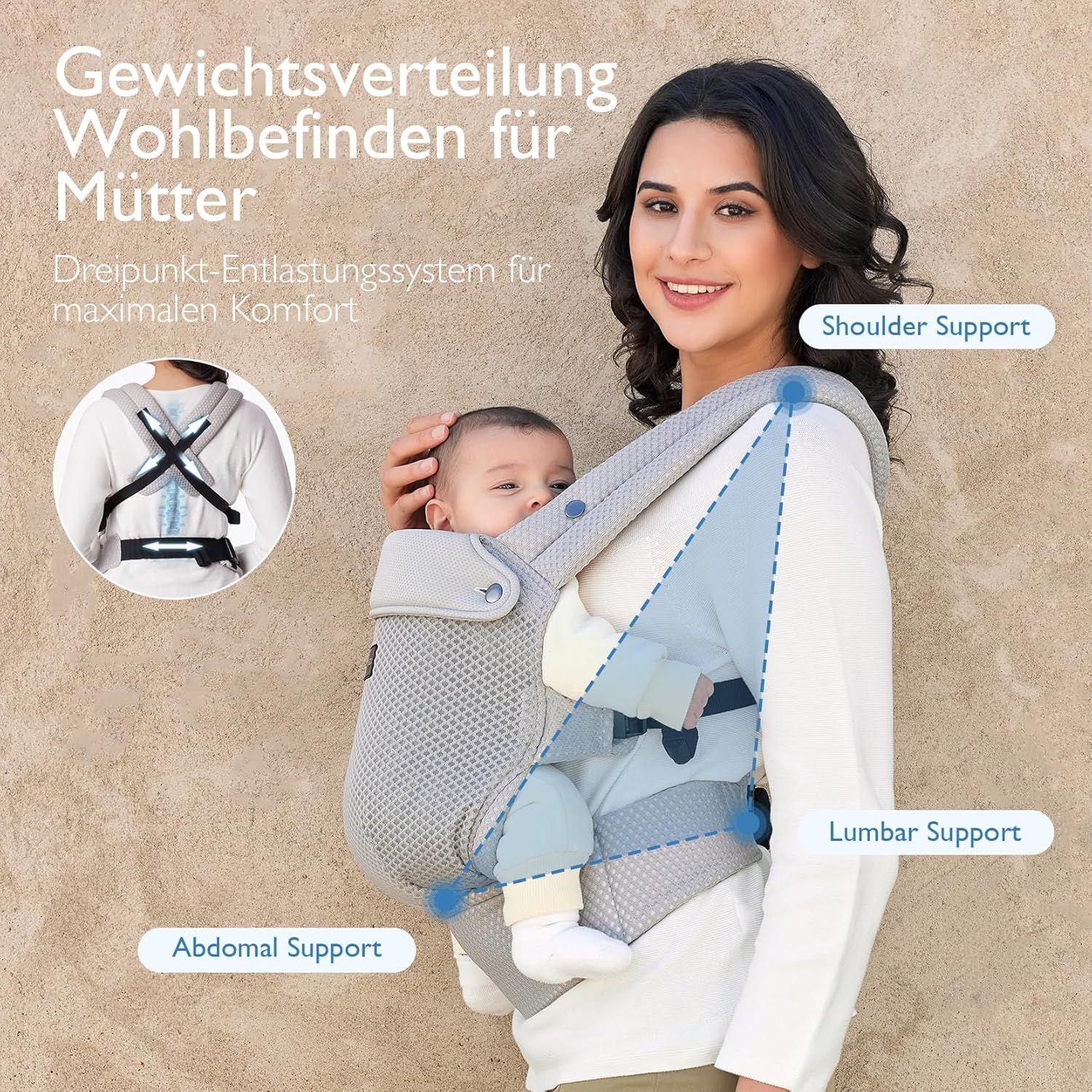 Momcozy Baby Trage - Leichte & Atmungsaktive Netz Air Mesh-Grau