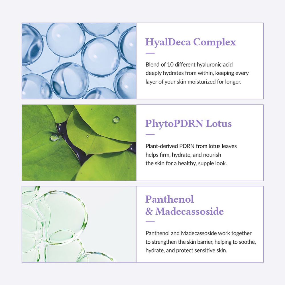 Inhaltsstoffe einer Tuchmaske: Hyaluron, Lotus, Panthenol.