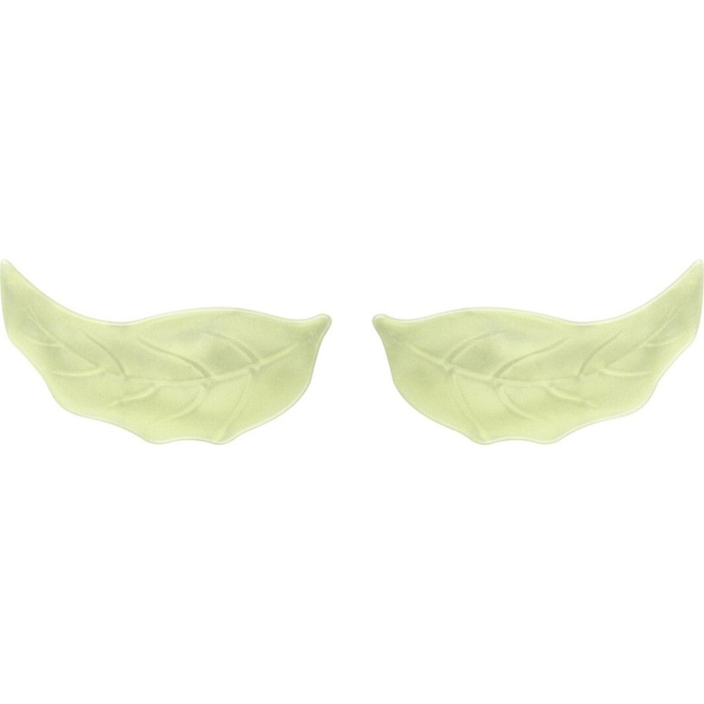 Zwei hellgrüne, blattförmige Augenpads. Details der Blattadern sind sichtbar.