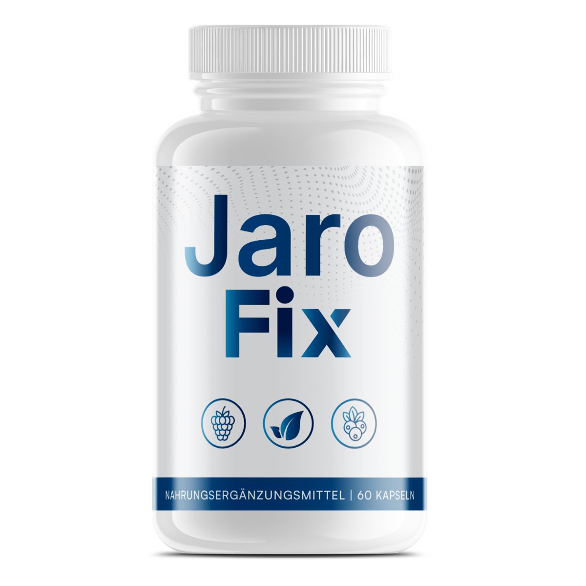 Weiße Flasche mit JaroFix Kapseln, 60 Stück. Nahrungsergänzungsmittel.