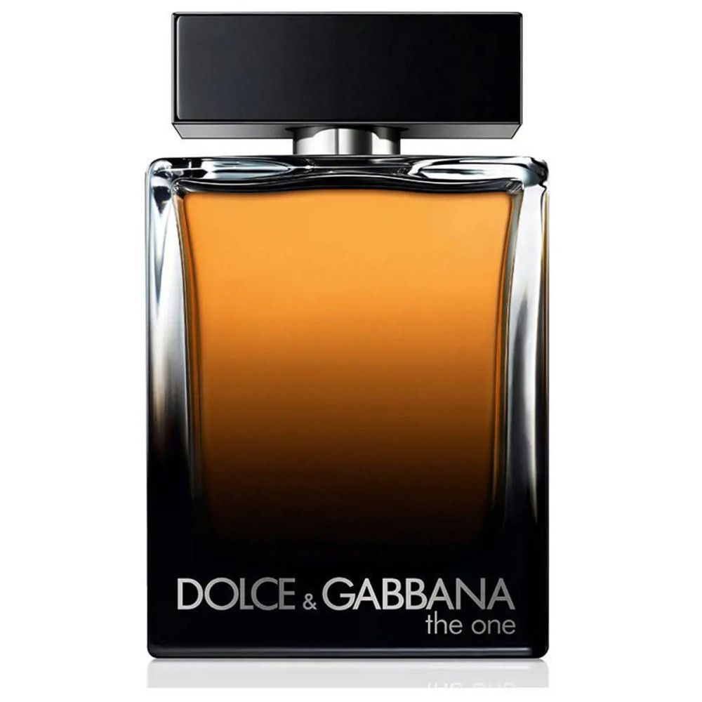 Transparenter Flakon mit goldfarbenem Verschluss. Goldfarbene Schrift: DOLCE & GABBANA the one.