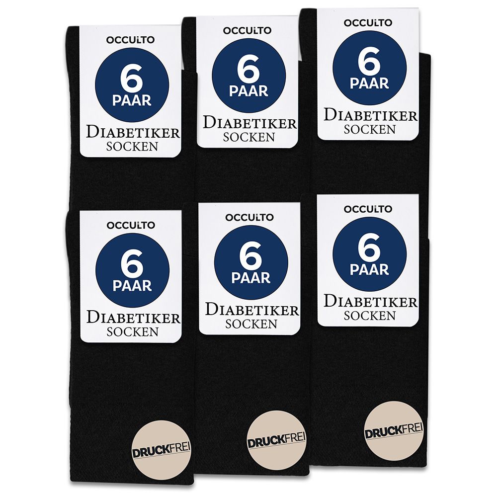 Sechs Paar schwarze Diabetiker-Socken, nahtlos, druckfrei.