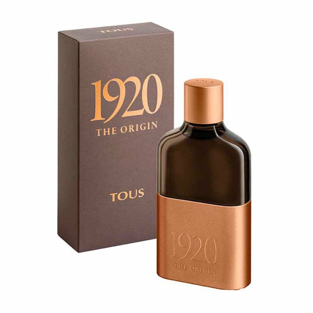 Parfümflasche und Verpackung. Flasche mit kupferfarbenem Boden und Deckel, dunklem Glas. Verpackung mit goldfarbenem Text.