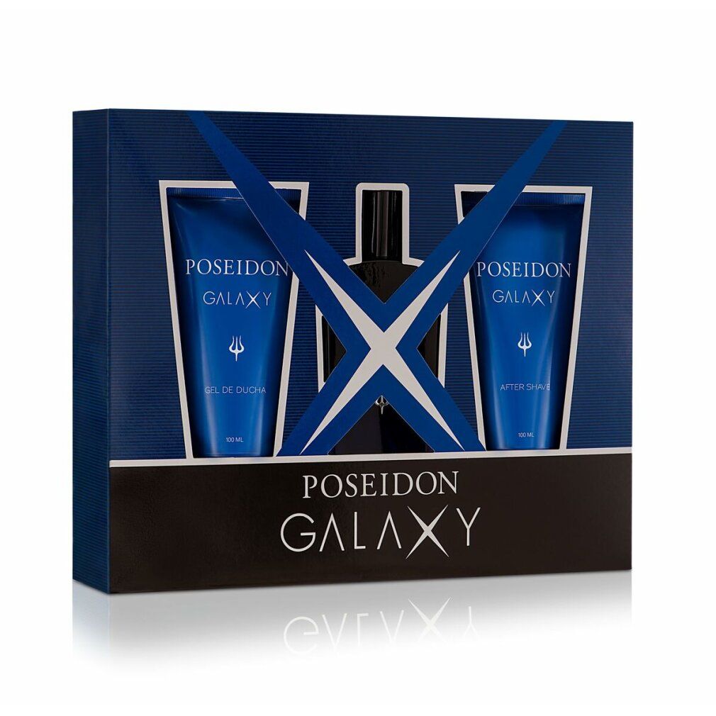 Geschenkbox Poseidon Galaxy. Enthält After Shave und Duschgel. Blaue Verpackung mit Produktnamen und Logo.