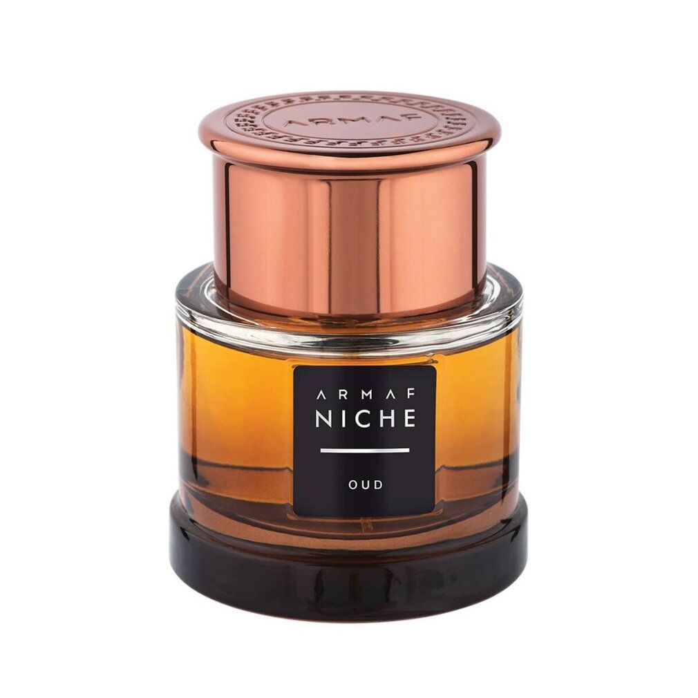 Glasflakon mit kupferfarbenem Deckel. Aufschrift: Armaf Niche Oud.