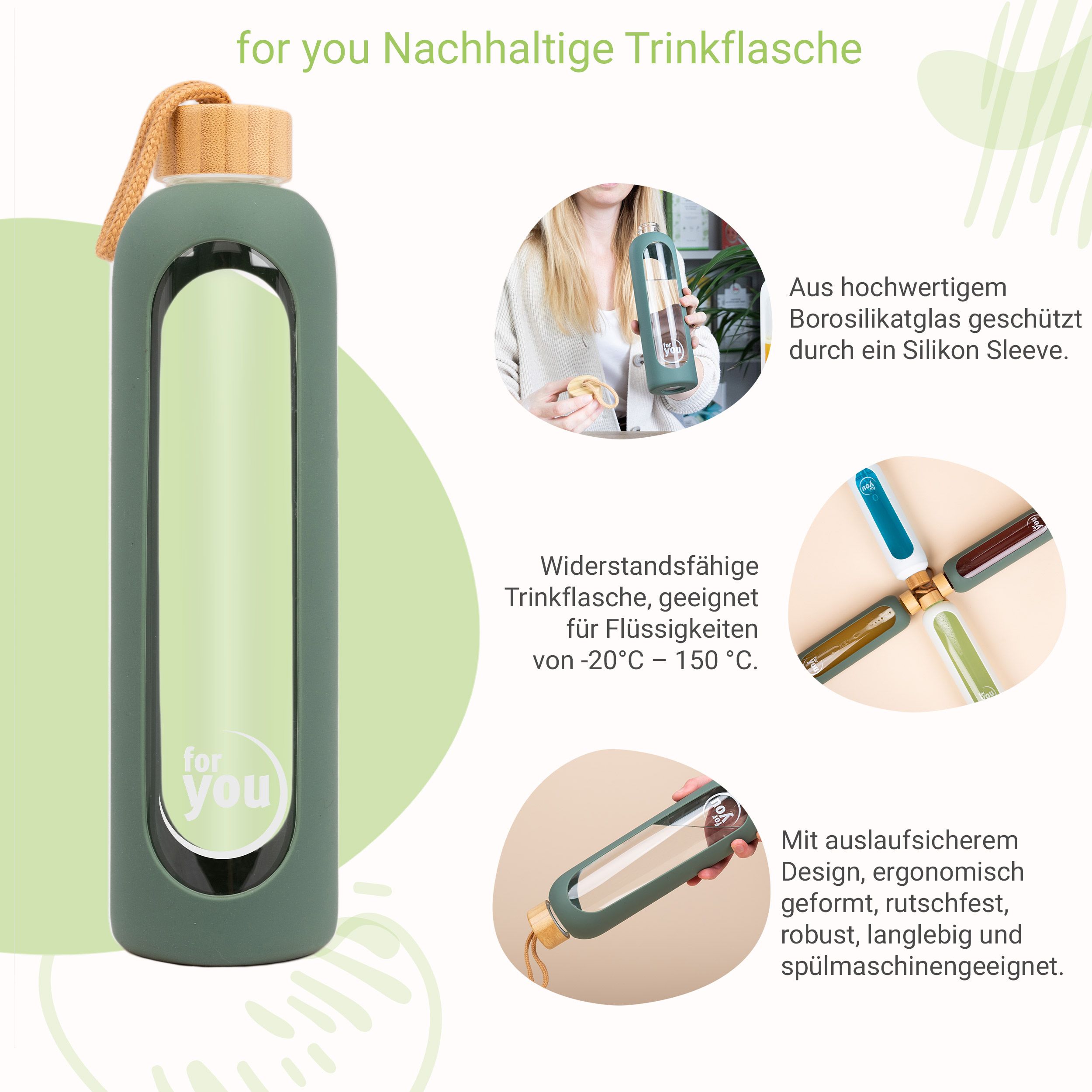 for you Nachhaltige Trinkflasche Dreierpack
