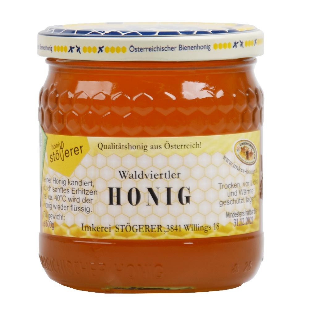 Glas Honig von Imkerei Stögerer, Waldviertler Honig, 450g.