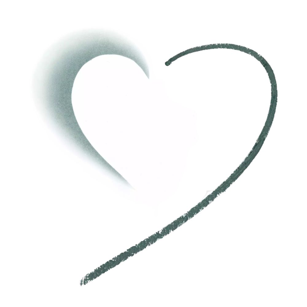 Herzform, gezeichnet mit grünem Eyeliner. Eine Hälfte des Herzens ist schattiert.