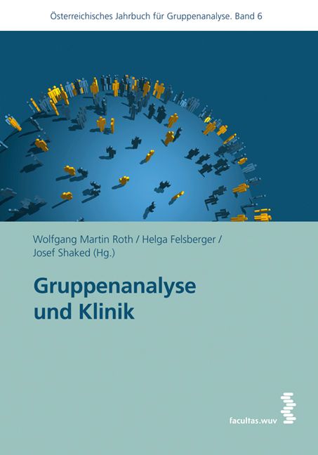 Buchcover: Gruppenanalyse und Klinik. Titel, Autoren, und Verlagslogo. Hintergrund mit stilisierten Figuren.