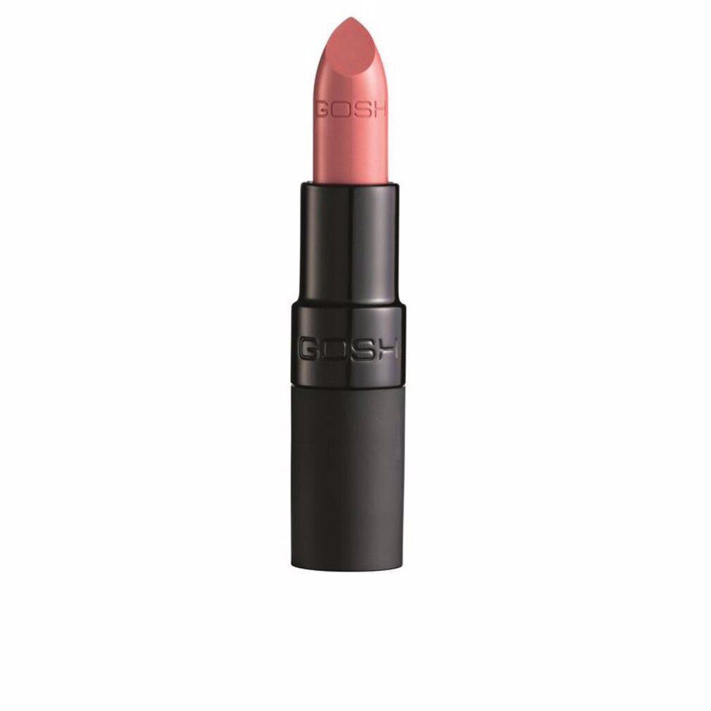 Lippenstift, mattes Rosé. Schwarze Hülse mit GOSH-Logo. Rosa Lippenstiftspitze.