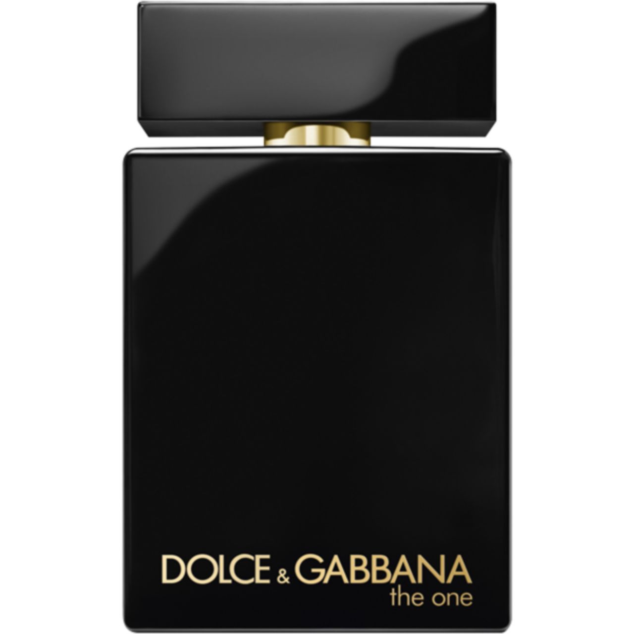 Schwarzer Flakon mit goldfarbenem Verschluss. Goldfarbene Schrift: DOLCE & GABBANA the one.