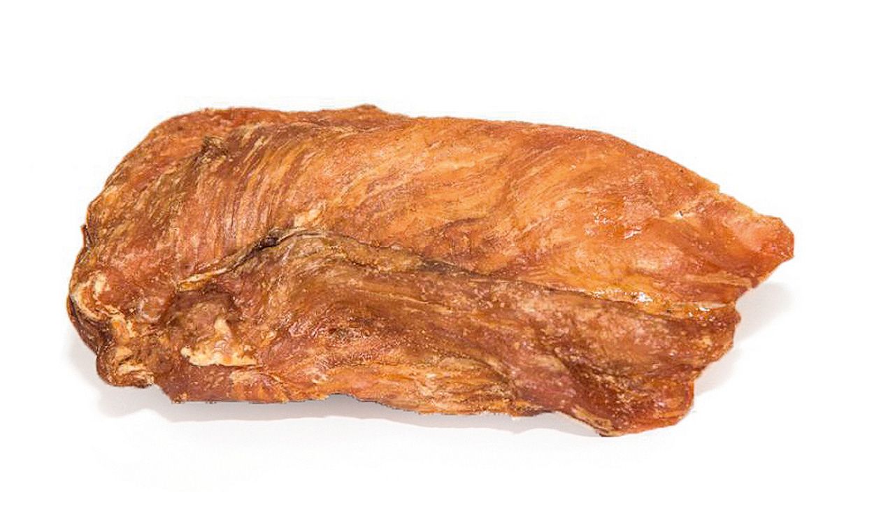 Hähnchenbrust-Filet, braun, auf weißem Hintergrund. Fleischstück mit sichtbarer Textur.