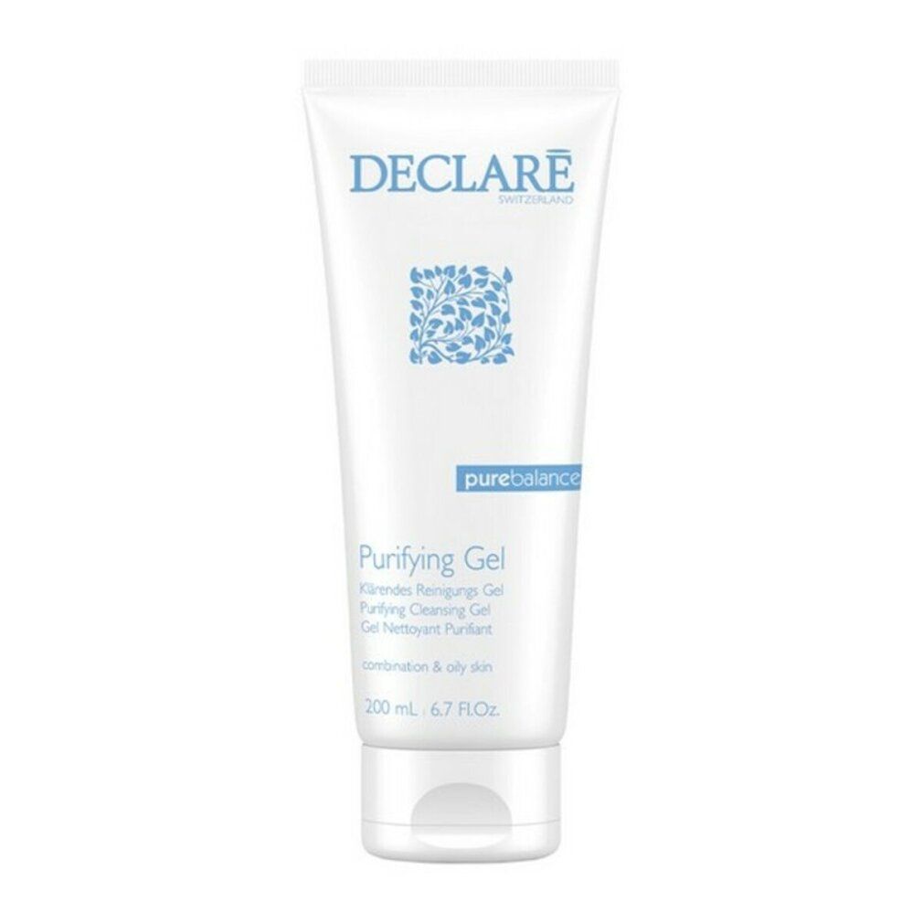 Weiße Tube mit blauem Logo und Schriftzug. Produktname: Purifying Gel. Text in Deutsch, Englisch und Französisch. 200 ml.