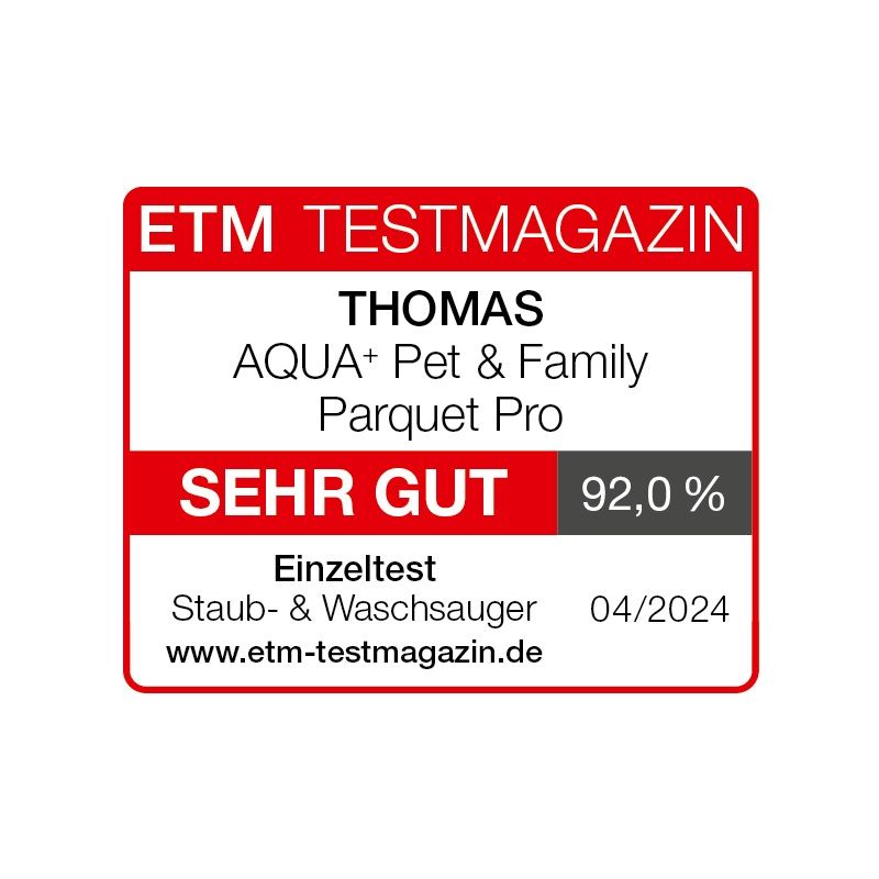 Testmagazin-Zertifikat für THOMAS AQUA+ Pet & Family Parquet Pro. Bewertung: SEHR GUT, 92,0%.
