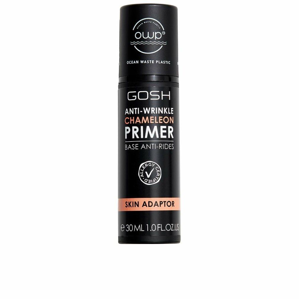 Schwarze Flasche mit GOSH Anti-Wrinkle Chameleon Primer. Text: Haut Adaptor, 30 ml, Allergy Certified, OWP Ocean Waste Plastic.
