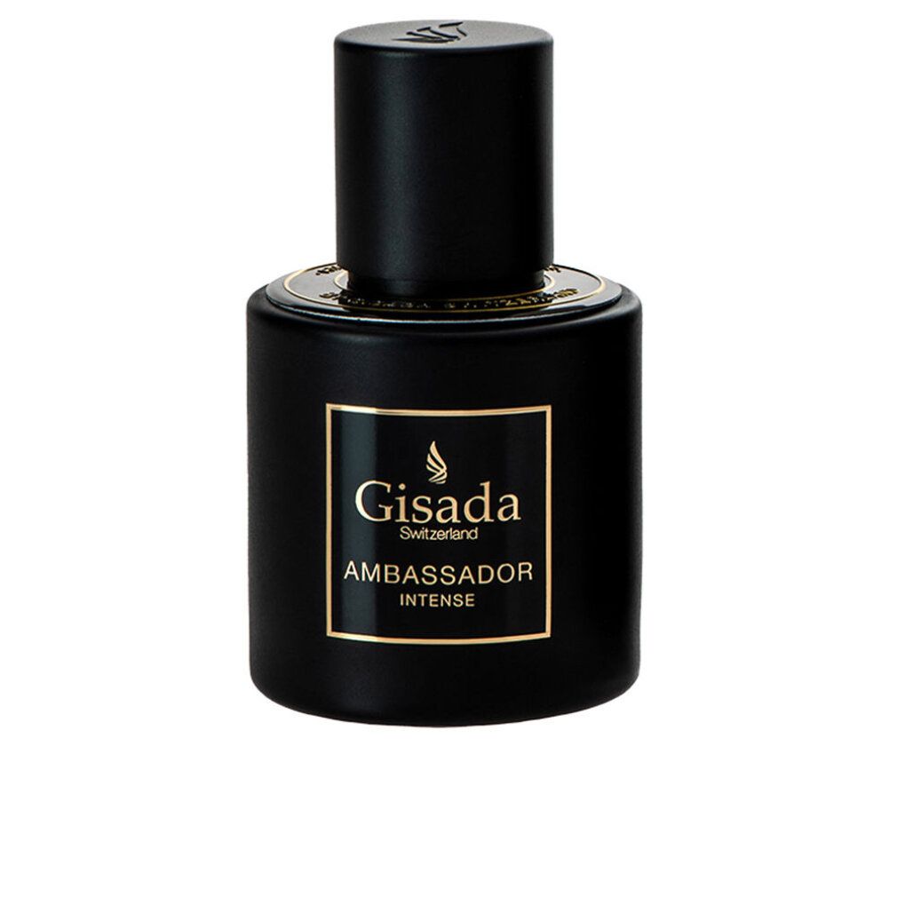 Schwarzer Flakon mit goldenem Etikett: Gisada Ambassador Intense.