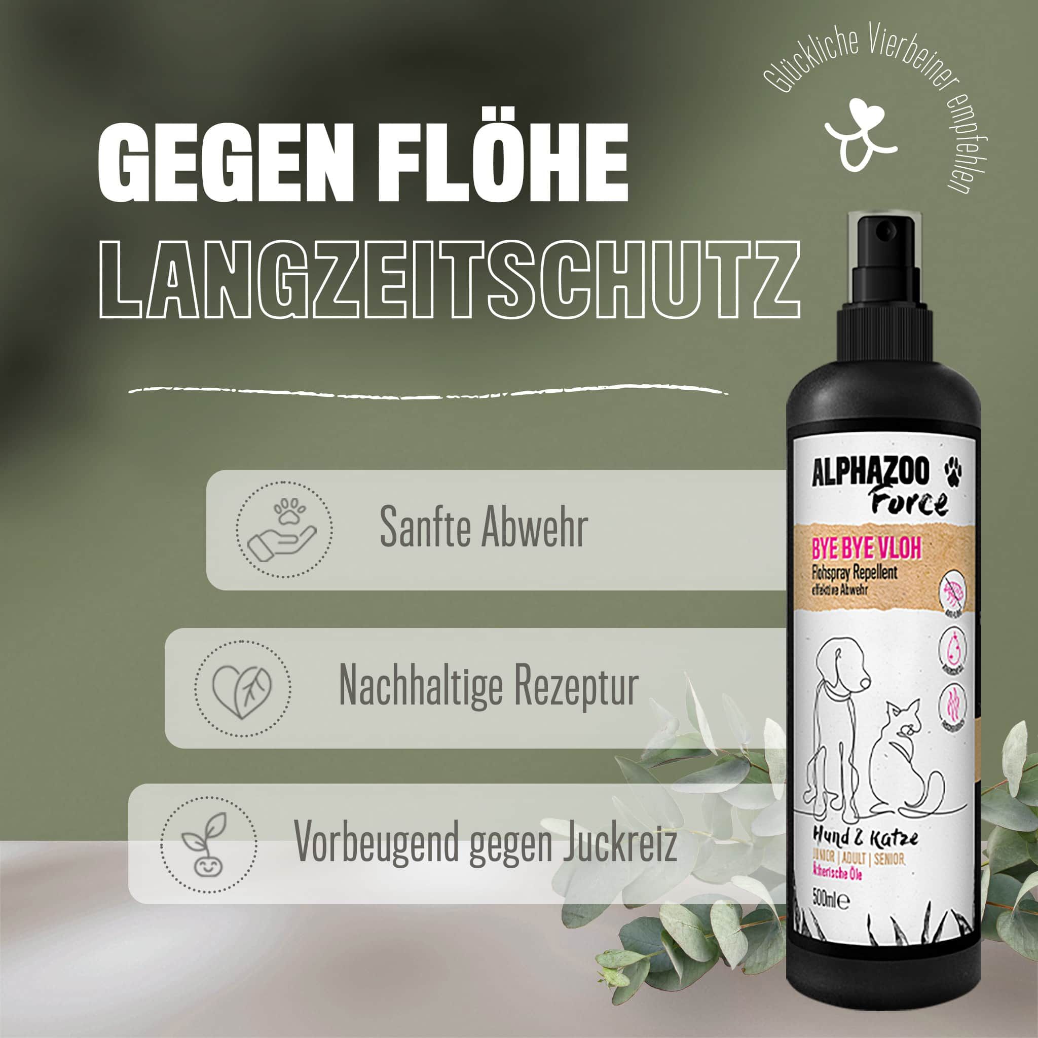 ALPHAZOO ByeByeVloh Flohmittel für Hunde & Katzen I Starkes Anti Flohspray