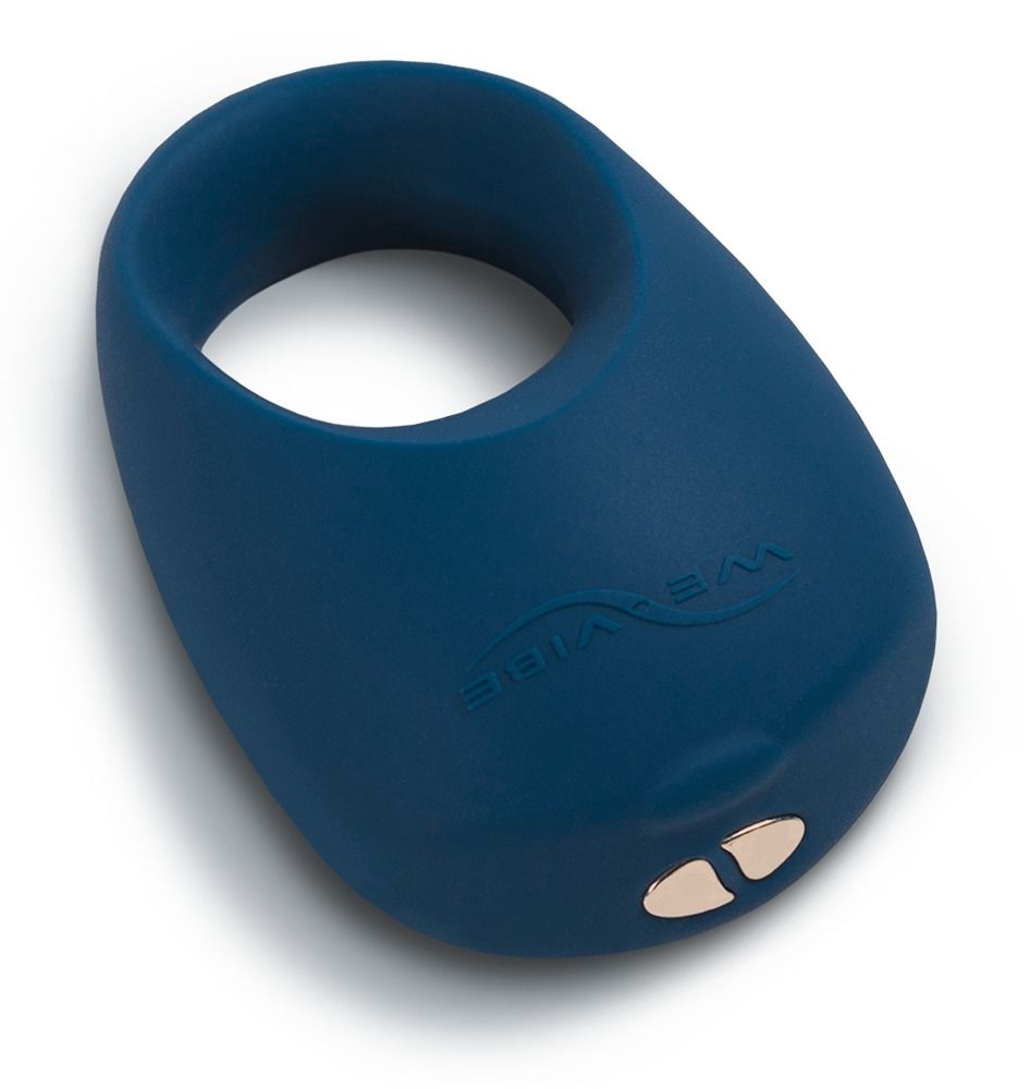 Blauer We-Vibe Pivot Penisring. Ringförmiges Design mit zwei Knöpfen. Marke We-Vibe sichtbar.