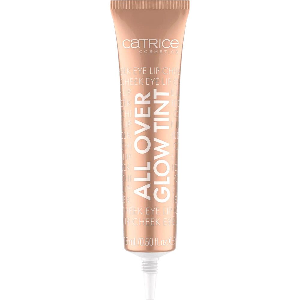 Catrice All Over Glow Tint Tube. Rosa-goldene Tube mit Produktnamen. Aufschrift: ALL OVER GLOW TINT.