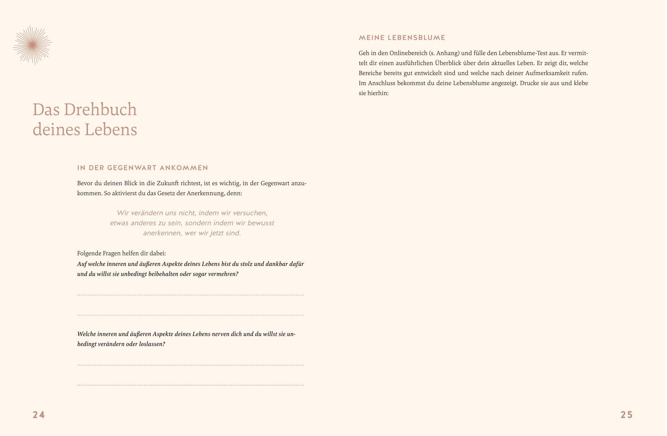 Buchseite mit Text in deutscher Sprache. Überschrift: Das Drehbuch deines Lebens. Text auf cremefarbenem Hintergrund.