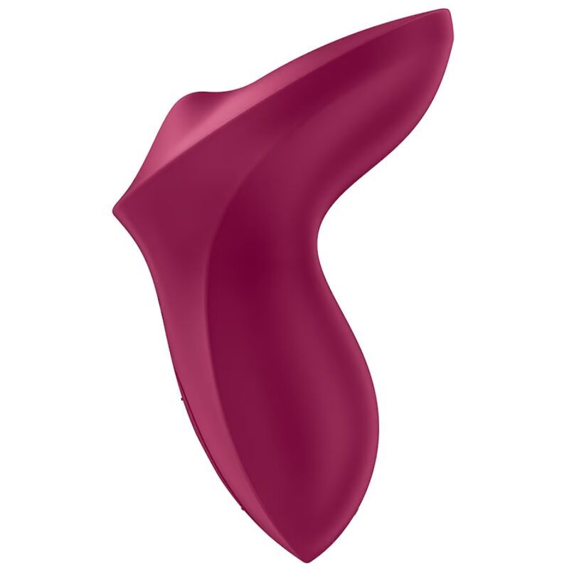 Burgunderfarbener Auflegvibrator mit geschwungener Form. Die Oberseite ist abgerundet. Das Produkt hat keine sichtbaren Logos.