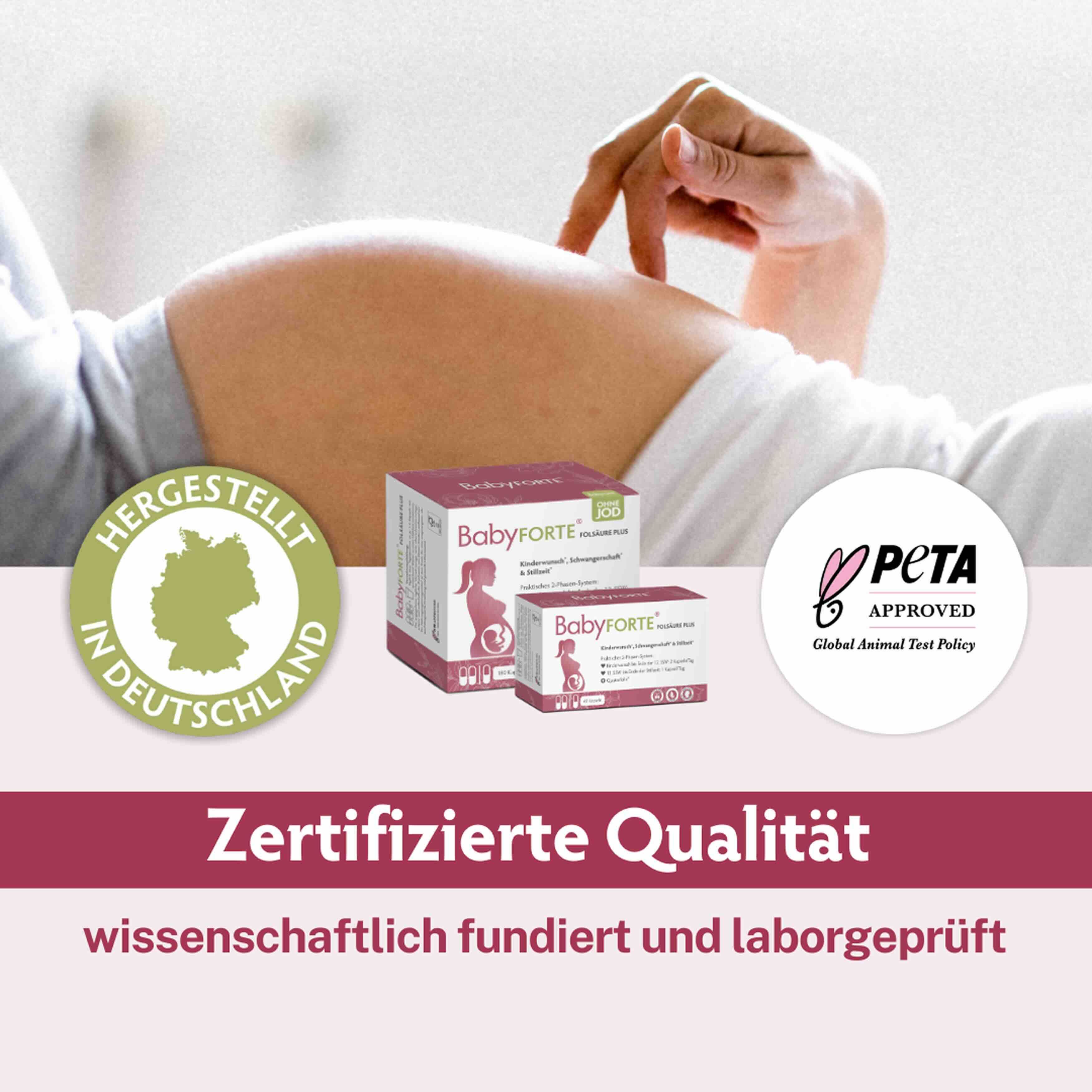 Vergleichstabelle: BabyFORTE vegan, mit Folsäure, einzeln verpackt. Andere nicht.