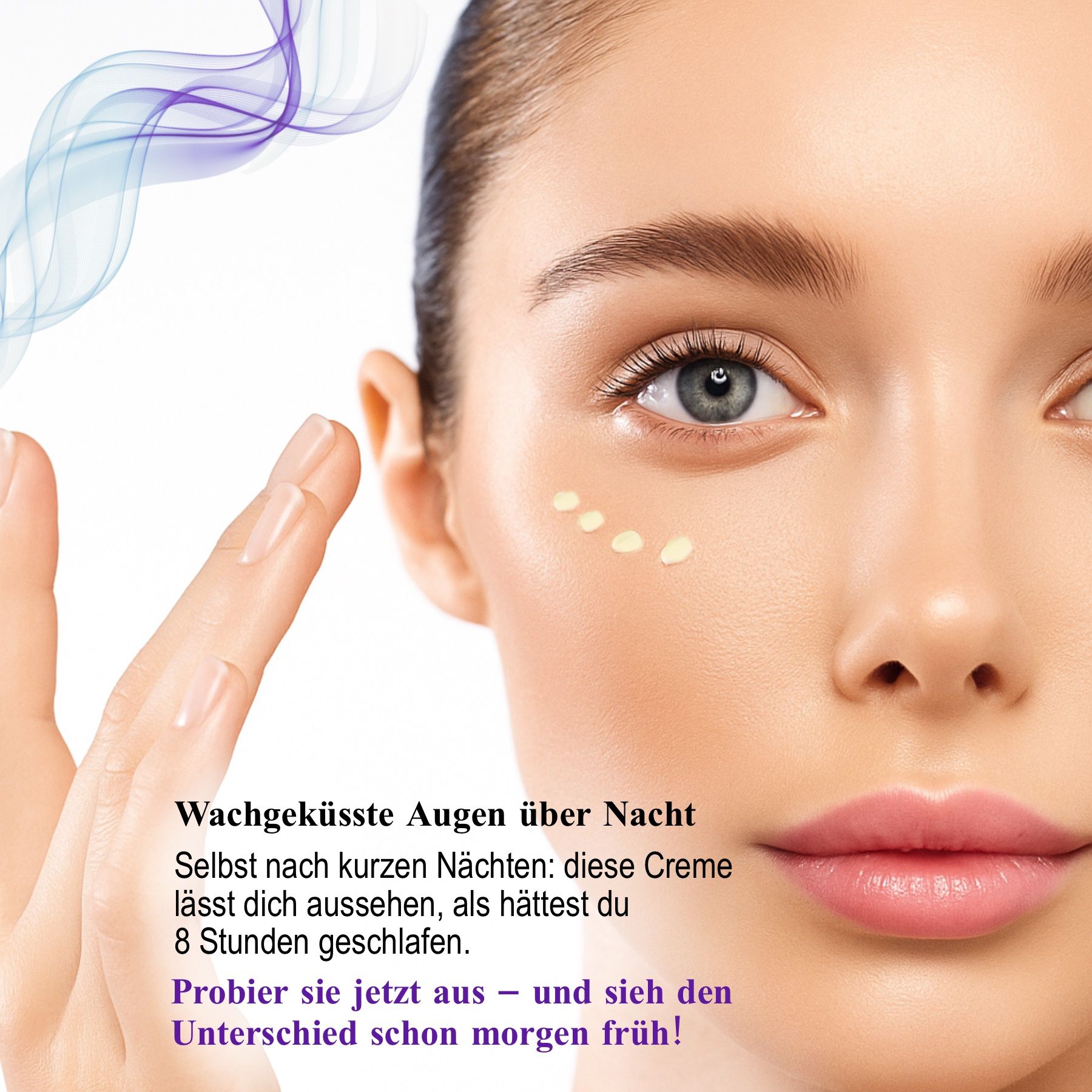 Frau trägt Creme auf. Text: SOME BY MI RETINOL INTENSE. Text über Wirkung.
