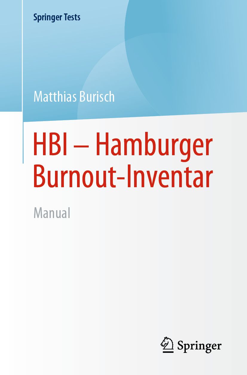 Buchcover mit Titel HBI - Hamburger Burnout-Inventar, Autor Matthias Burisch, Verlag Springer. Weißer Hintergrund mit blauem Akzent.