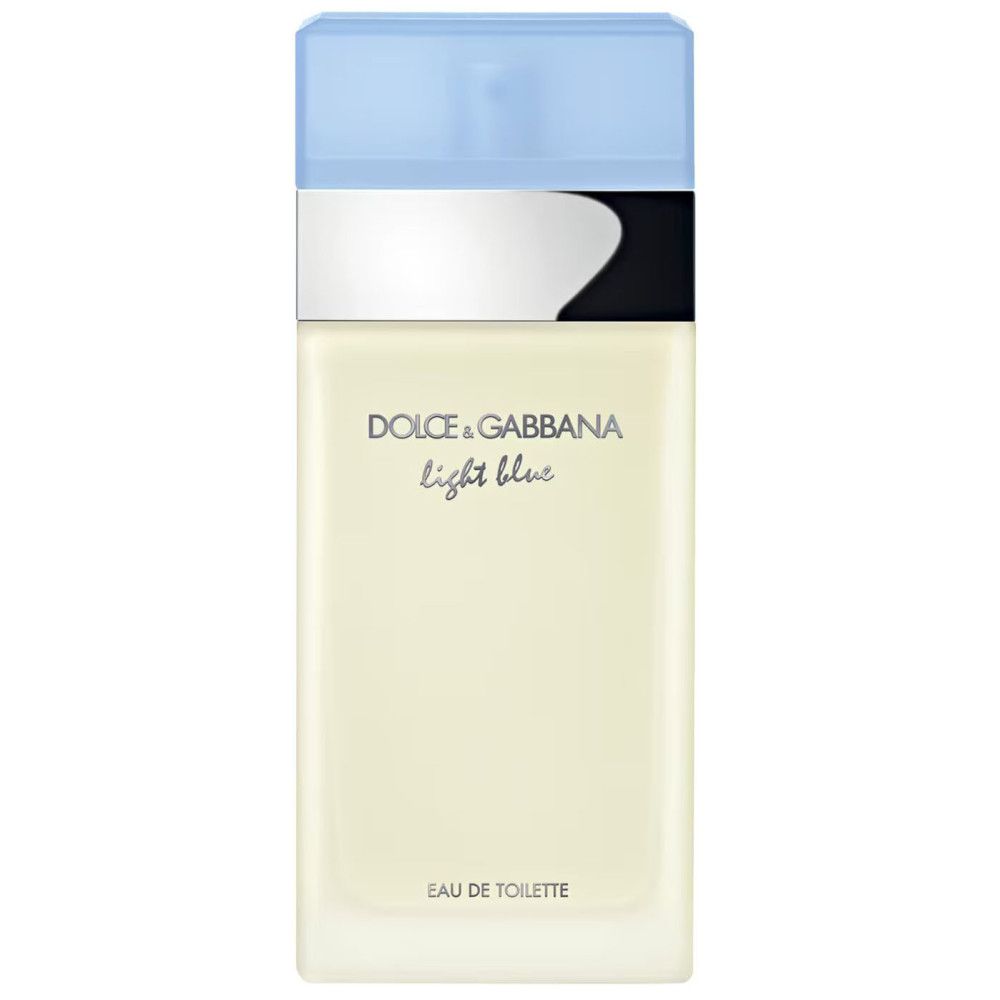 Dolce & Gabbana Light Blue E.d.T. Nat. Spray. Hellblauer Flakon mit hellblauer Kappe und silbernem Band. Aufschrift.