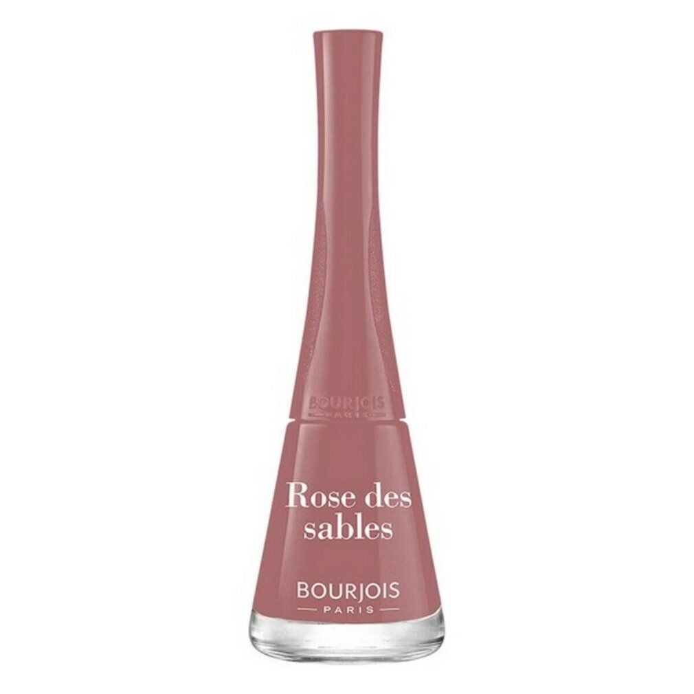 Nagellackflasche, rosa Farbton. Aufschrift: Rose des sables, Bourjois Paris.