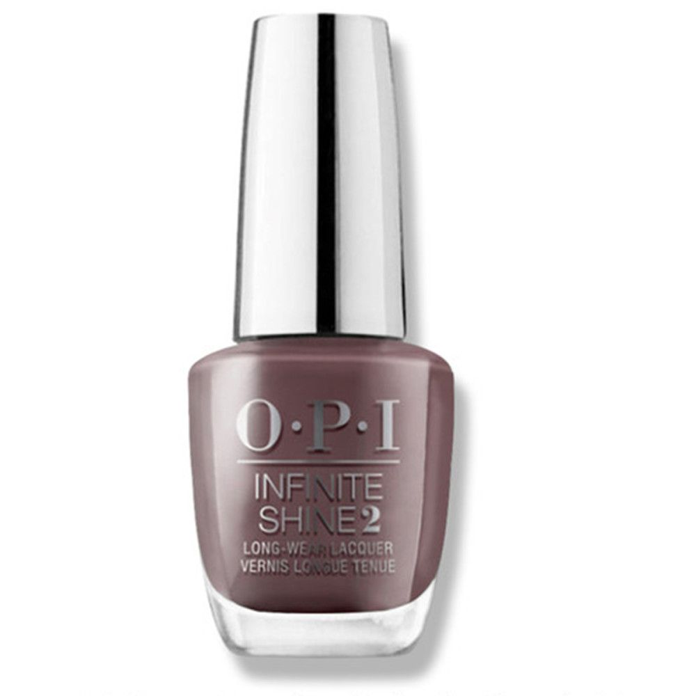 Nagellackflasche mit silbernem Deckel. Produktname OPI Infinite Shine 2. Farbton: Mauve.