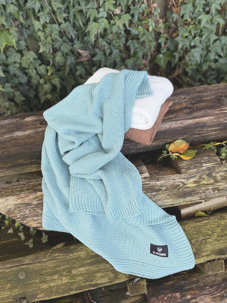 T-TOMI Gestrickte Decke Mint waves