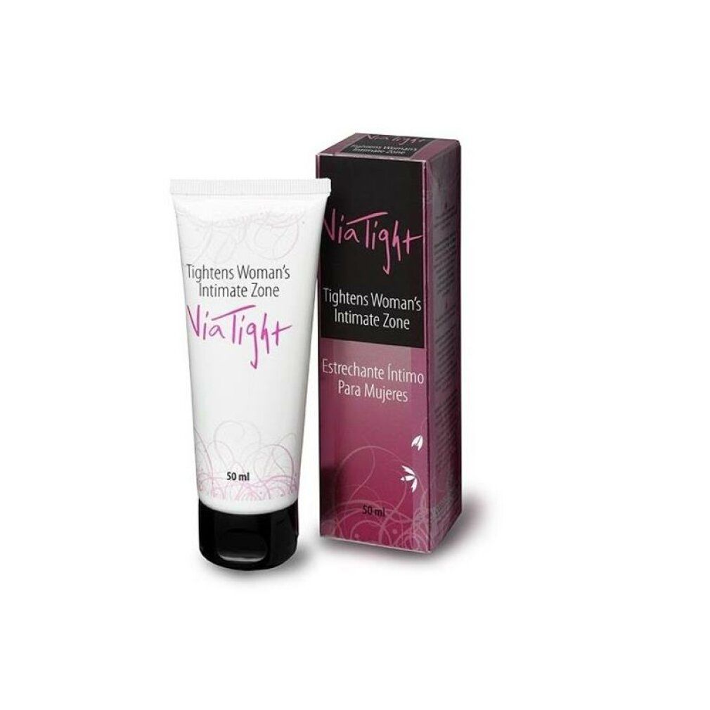 ViaTight Tube und Schachtel. Text: Tightens Woman's Intimate Zone. Estrechanche Intimo Para Mujeres. 50 ml.