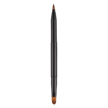Doppel-Lippenapplikator. Schwarzer Stift mit zwei Pinselspitzen. Vertikale Ansicht.